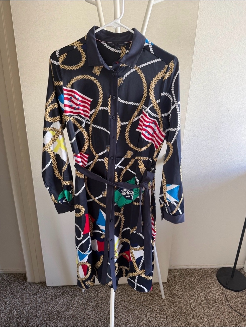 Tommy Hilfiger Black Nautical Print Trench Shirt Dress